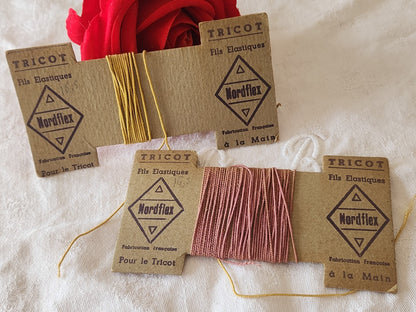 Collection mercerie ancienne lot  2 carte fil nordflex tricot jaune/rose  T2-1