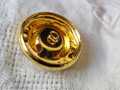 Gros bouton vintage en métal doré strass resine orange 3,1 cm G18N