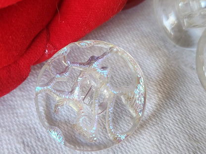 Bouton ancien en verre modoré 2,2 cm irisé vintage D12B