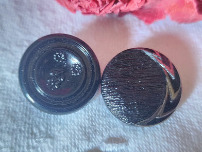 Duo boutons anciens en verre noir travaillé vintage pied  1,7 cm D5H
