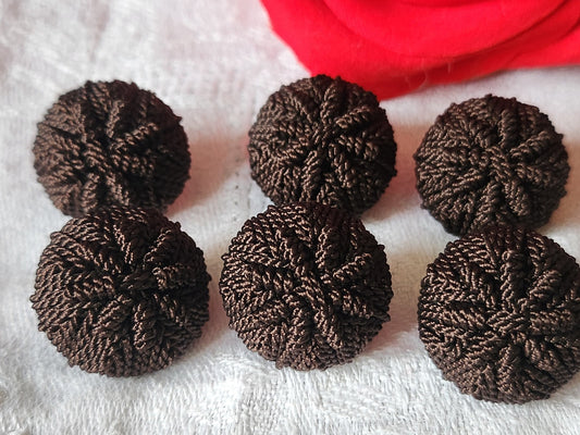 Lot 6 boutons anciens passementerie marron fait main 2 cm ref 5837