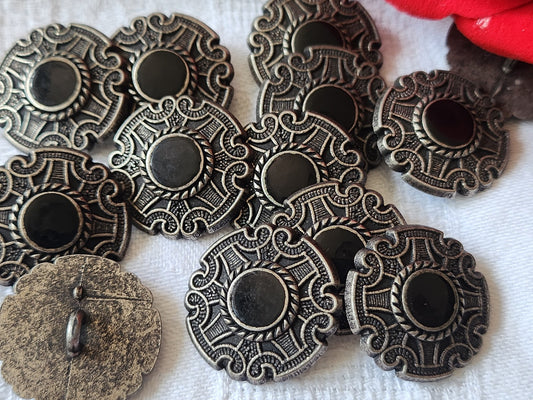 Lot 6 boutons vintage métal argenté noir   2,2 cm pied ref 5946
