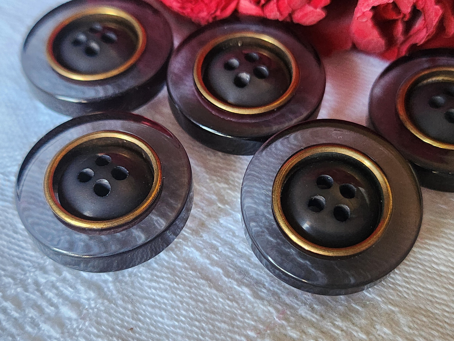 Lot 5 boutons vintage gris transparent épais pied 2,3 cm ref 522