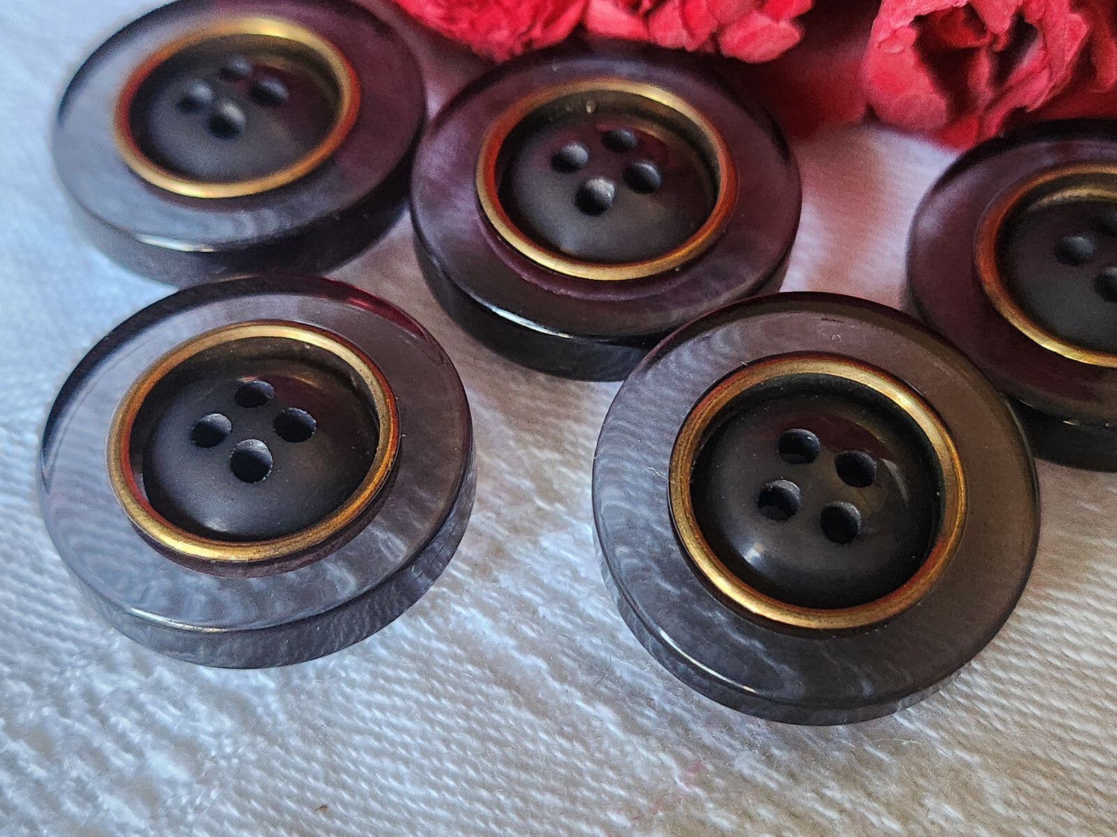 Lot 5 boutons vintage gris transparent épais pied 2,3 cm ref 522