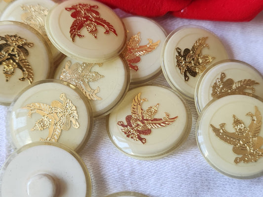 Lot 6 boutons vintage créme à pied inclusion doré bouddha pied  2,3 cm ref 3800