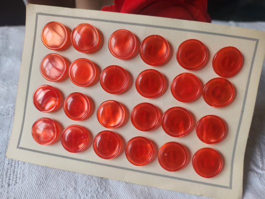 petite plaque de 24 boutons vintage rouge  pied  1,4 cm