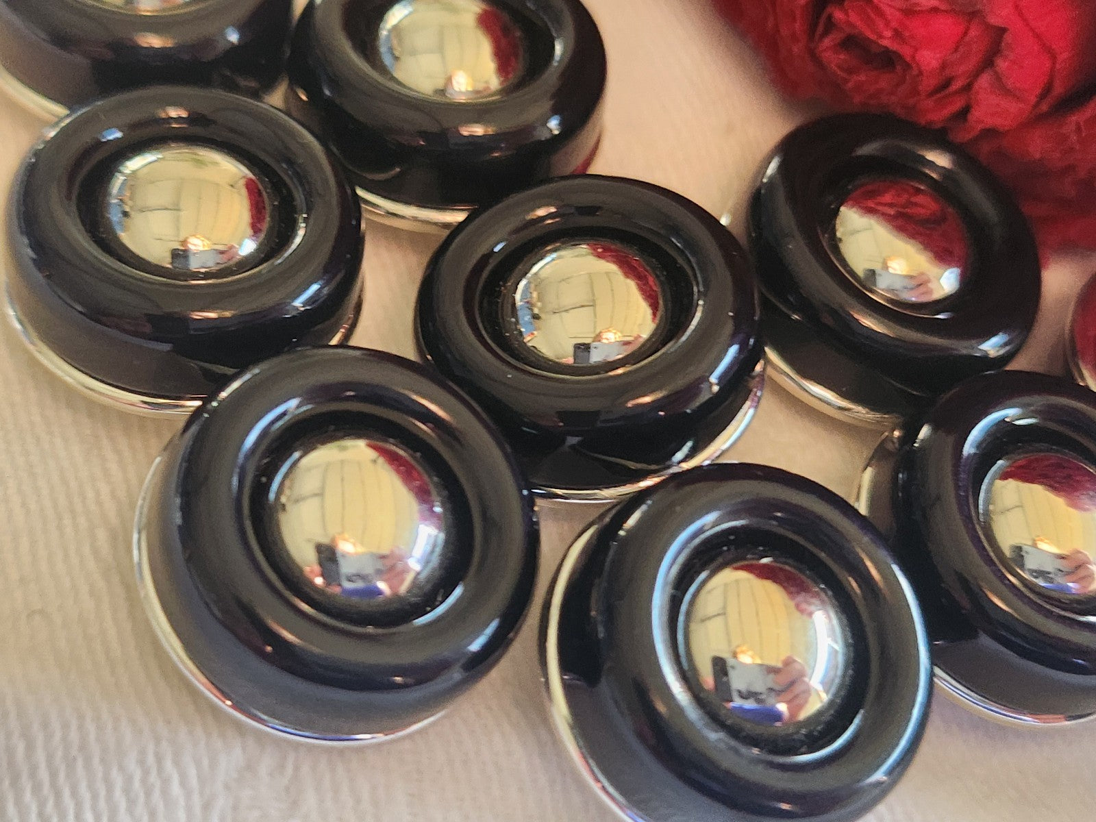 Lot 10 boutons vintage noir argenté superbe pied 1,9 cm ref 5817