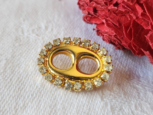 Bouton vintage métal masque strass ovale 1,6 sur 2,1 cm bijoux ref 5070