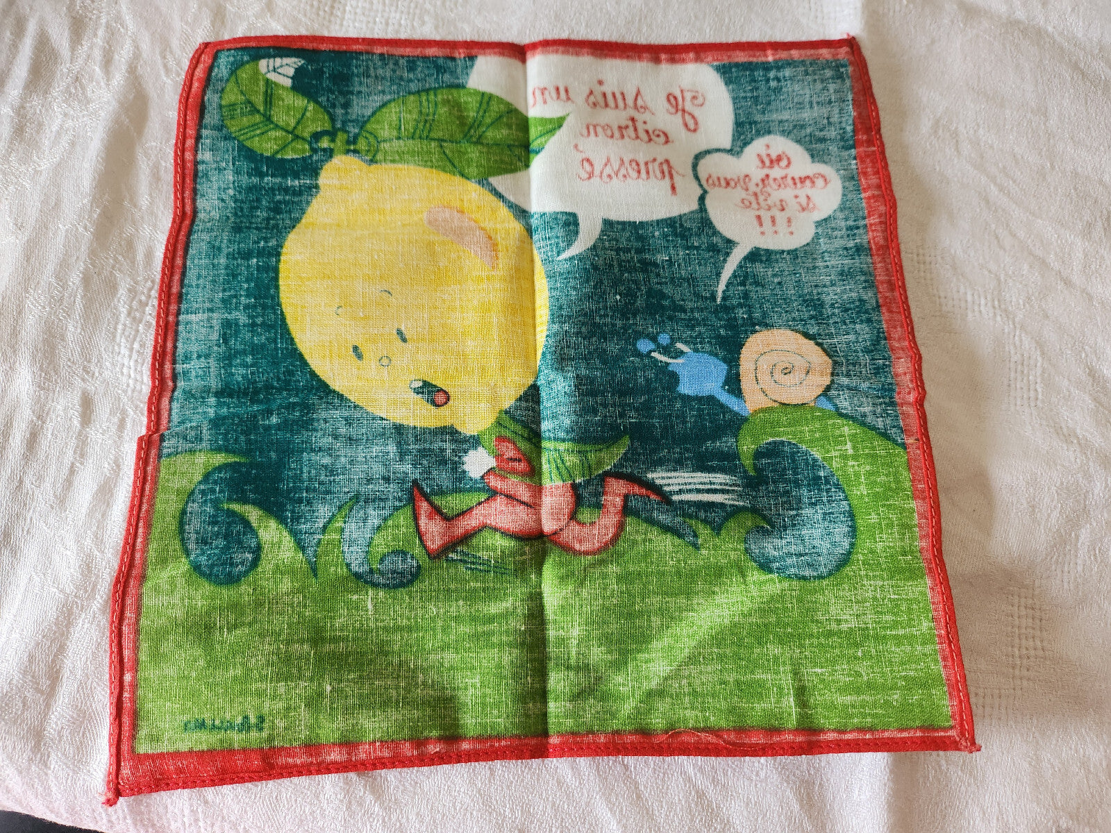 Mouchoir ancien neuf vintage illustrateur Poullenot citon préssé B6