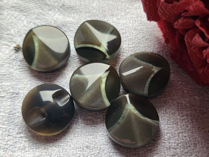 Lot 6 Jolis boutons gris inclusion à pied 1,5 cm vintage ref 4894