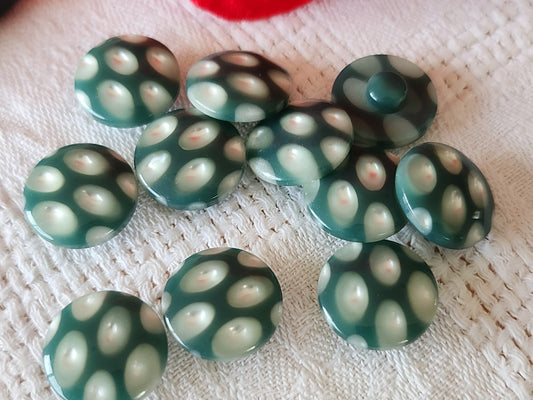 Lot 12 boutons vintage mignons vert alveole pied 1,4 cm ou 14 mm ref 3991