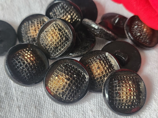 Lot 6 boutons ancien en verre noir doré picot  1,8 cm ref 1426