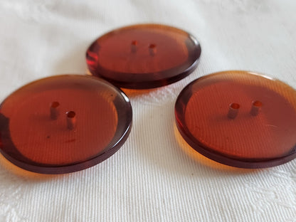 Trio gros boutons anciens ambrés ambrolite trous 3,4 cm ref 6381