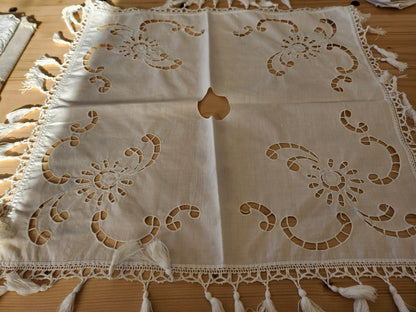 Superbe abat jour ancien ouvrage de dame dentelle broderie frange B5