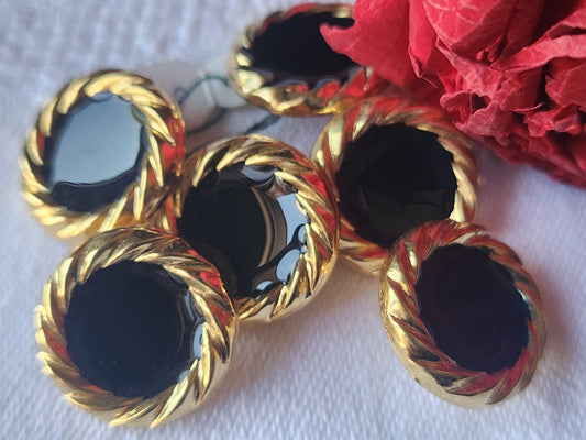 Lot 6 jolis  boutons vintage en métal  doré noir élègant 1,8 cm ref 5347
