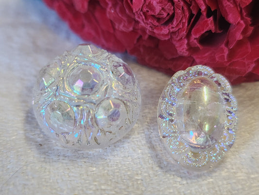 duo boutons anciens en verre mordoré 1,8 et 1,3 sur 1,8 cm G8H