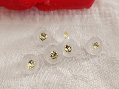 Lot 6 minuscules bouton en verre noir strass jaune vintage 0,7/08 cm ref 6360
