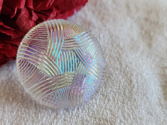 Gros bouton en verre mordoré strié pied ancien vintage  2,2 cm D13B