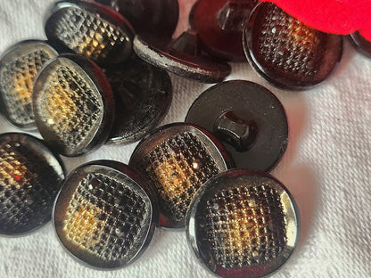 Lot 6 boutons ancien en verre noir doré picot  1,8 cm ref 1426