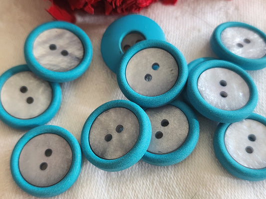 Lot 10 boutons vintage bleu   coeur lumineux trous 1,7 cm ref 862