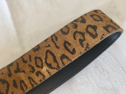 Ceinture ancienne vintage leopard daim marron 80 cm à 90 cm A4