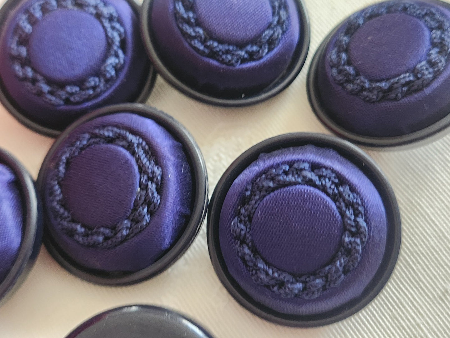 lot 6 boutons anciens vintage passementerie lumineux bleu  2,7 cm   ref 6341 **