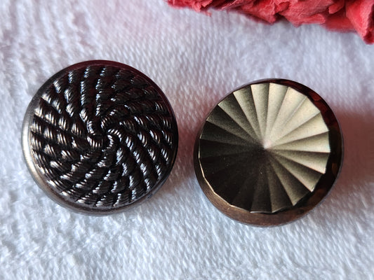 Duo boutons anciens en verre gris marron pied 1,7 cm D9M