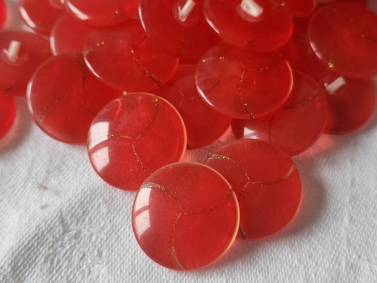Lot 6 boutons vintage rouge doré à pied  2,1 cm ref 1368