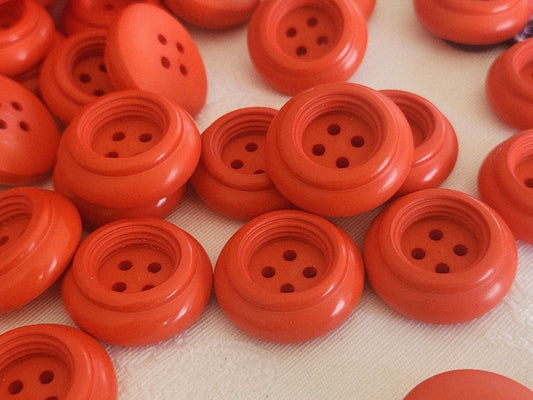 Lot 6 boutons vintage rouge orangé gros épais 2,4 cm ou 24 mm trous ref 6251 **