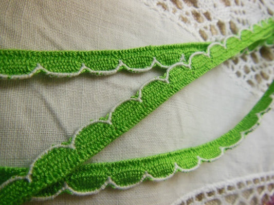 Galon ancien dentelle vintage vert avec bordure blanche 5 mètres sur 0,7 cm A3