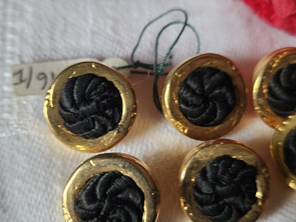 Lot 6 boutons vintage métal et passementerie  noir pied 1,4 cm ref 1776