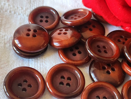 Lot 16 boutons vintage marron camaieu deux tons 2,3 cm trous ref 2825