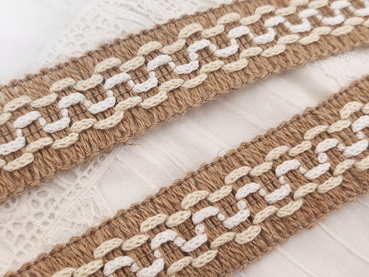Galon vintage marron crème blanc large 4 m 80 sur3  cm A2
