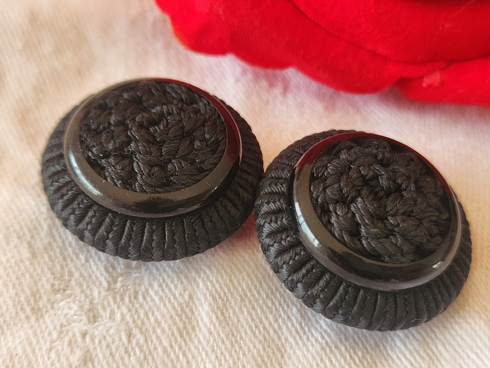 Duo boutons anciens passementerie vintage gros 2,6 cm G12O