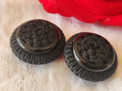 Duo boutons anciens passementerie vintage gros 2,6 cm G12O
