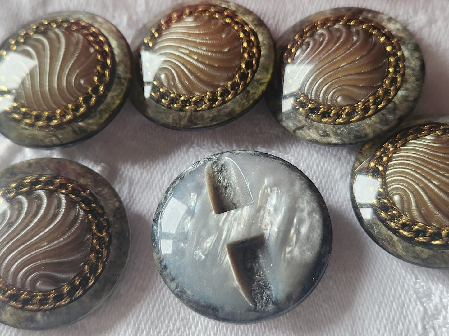 Lot 5 gros boutons vintage gris inclusion  pied 2,7 cm manteaux lourd ref 3533