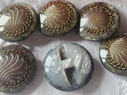 Lot 5 gros boutons vintage gris inclusion  pied 2,7 cm manteaux lourd ref 3533