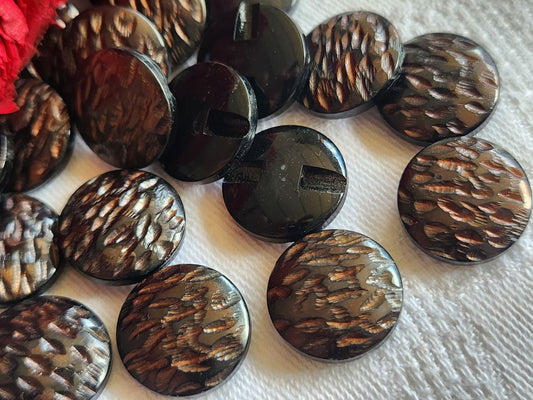Lot 12 boutons vintage noir marron texturé 1,5 cm pied ref 1371