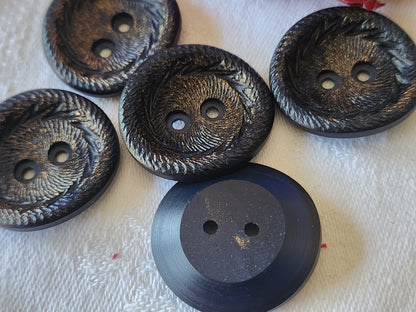 Lot 5 boutons vintage à trous bleu doré gros 2,6 sur 2,7 cm ref 4841