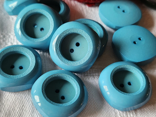 Lot 6 gros et épais boutons vintage bleu 2,6  cm lourd ref 3102