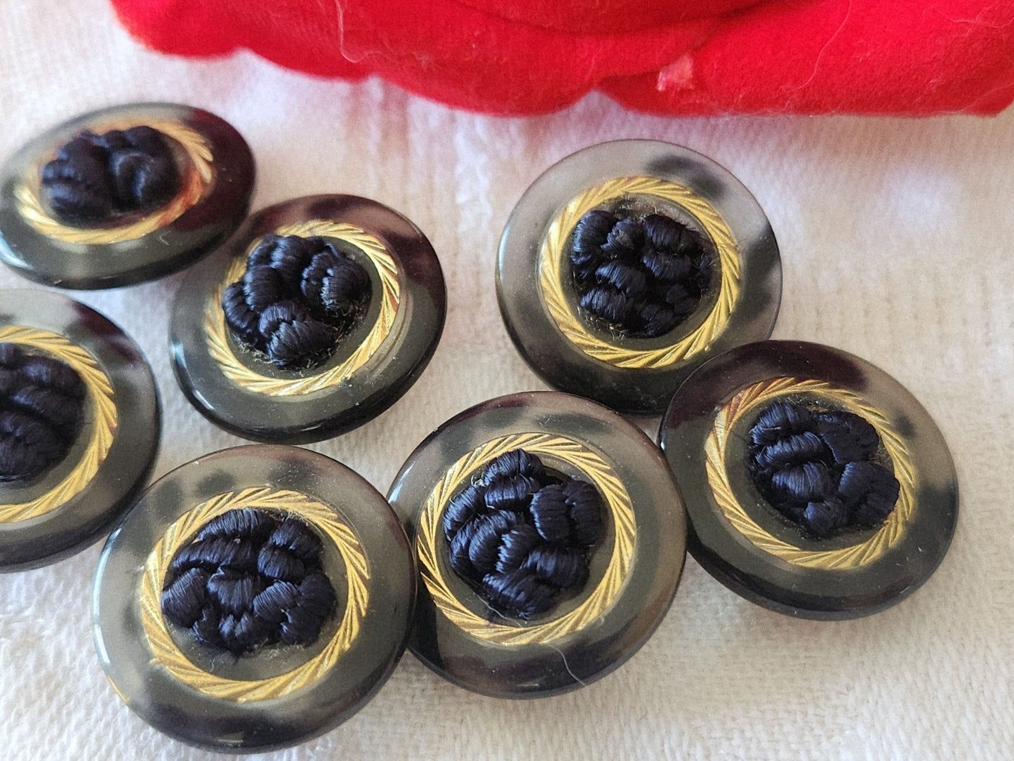 lot 6  boutons vintage coeur passementerie bleu à  pied 1,8 cm ref 3850