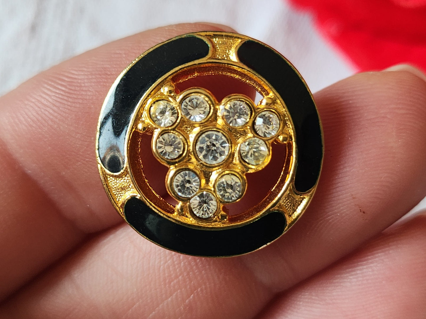 Haute couture bouton vintage metal strass verre  2,3 cm bleu G17A