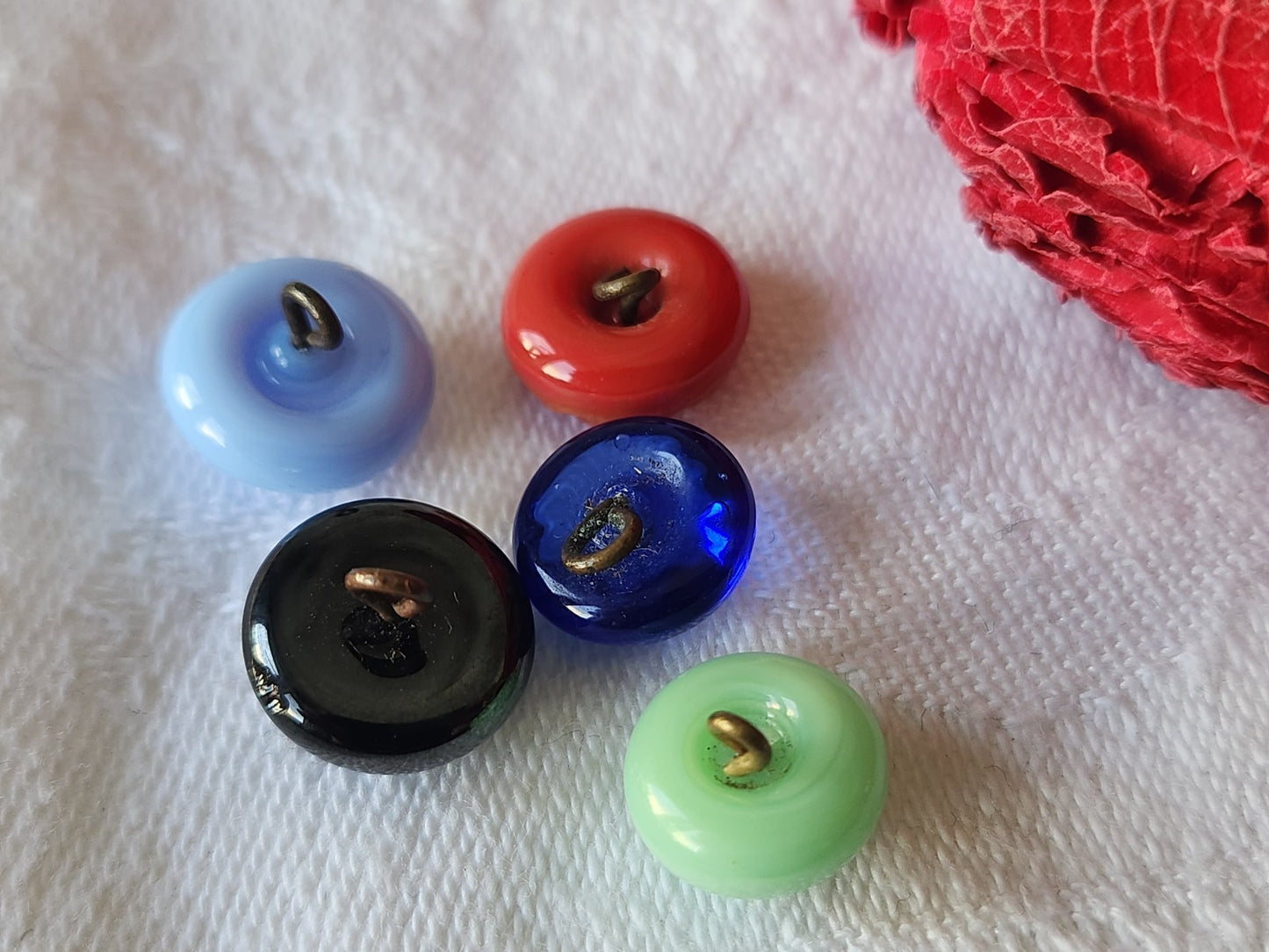 Lot 5 boutons anciens en verre grelot couleur 1 à 1,2 cm G14Q