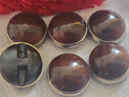 Lot 6 boutons vintage bombé marron rougeâtre à pied 1,8 cm ref 5453