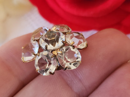 Superbe bouton vintage fleur strass verre métal 2,1 cm ou 21 mm ref 6509