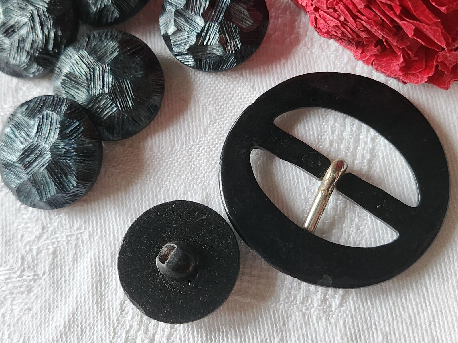 Rare Boucle de ceinture vintage gris avec ses 6 boutons assortis ref 960