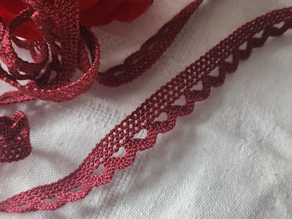 Dentelle vintage rouge lie de vin coton 3 métres sur 1,2 cm A1