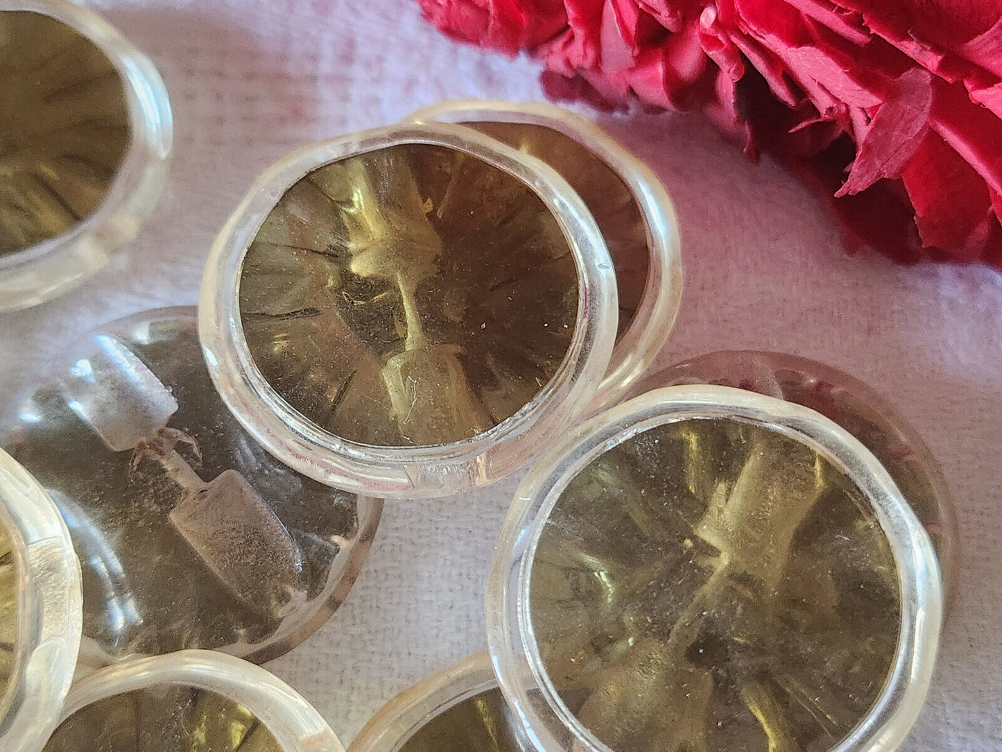 Lot 6 gros boutons vintage transparent marron facette pied 2,8 cm ref 3379