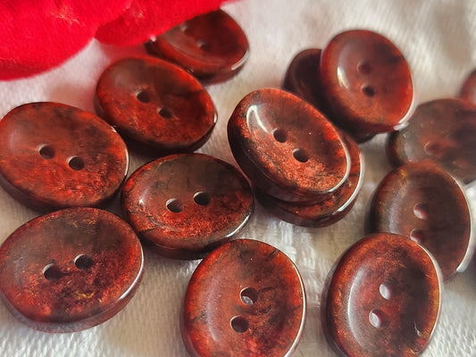 Lot 14 petits boutons vintage rouge moucheté ovale  1,2 sur 1,4 cm ref 2818