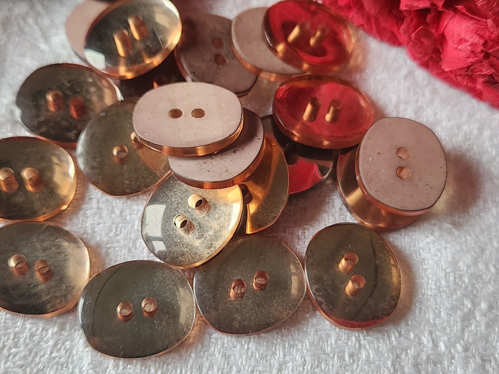 Lot 18 boutons vintage rose effet miroir  1,3 cm sur 1,5 cm ref 918